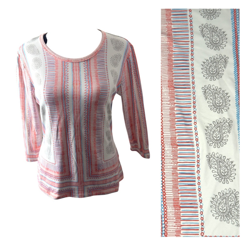 J. McLaughlin Catalina‎ Cloth Paisley Print Striped Top Preppy BOHO Artsy Size S
